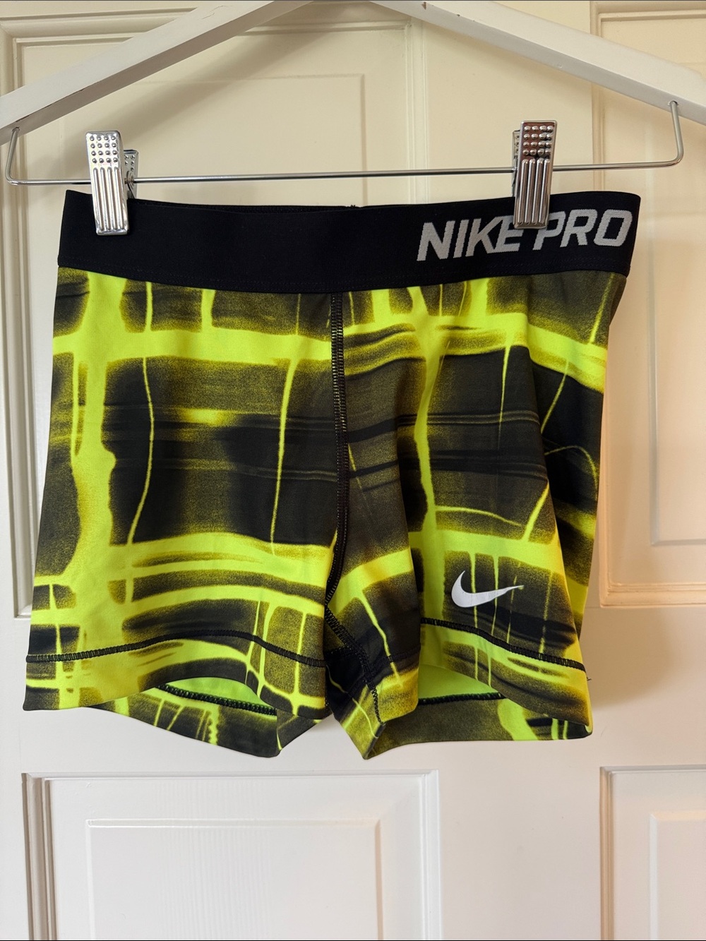 Nike Black and Neon Yellow Performance Compression Shorts